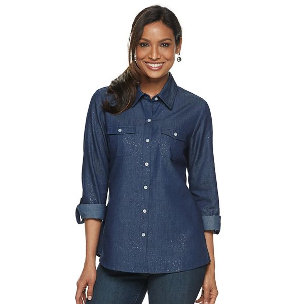 Women's Cathy Daniels Roll-Tab Chambray Shirt