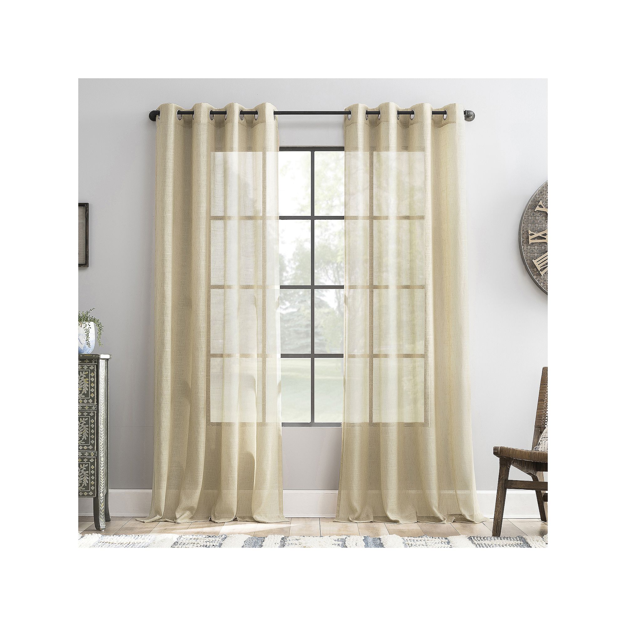 Archaeo Slub Textured Linen Blend Grommet Curtain Panel, Brown