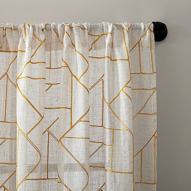 Archaeo Jigsaw Embroidery Linen Blend Rod Pocket Curtain Panel
