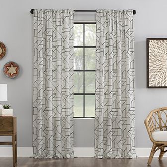 Archaeo Jigsaw Embroidery Linen Blend Rod Pocket Curtain Panel