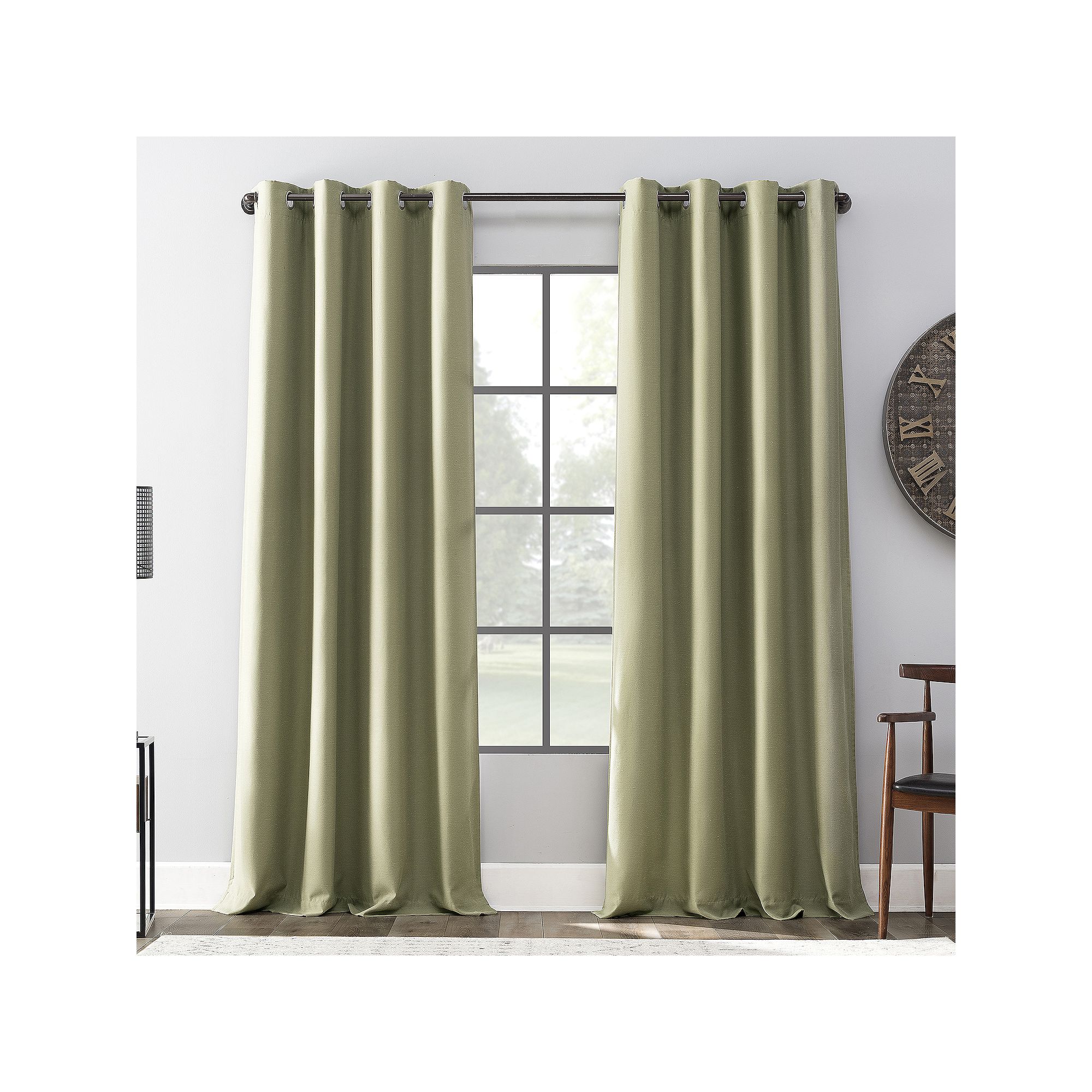 Archaeo Linen Blend Blackout Grommet Curtain Panel, Sage Green