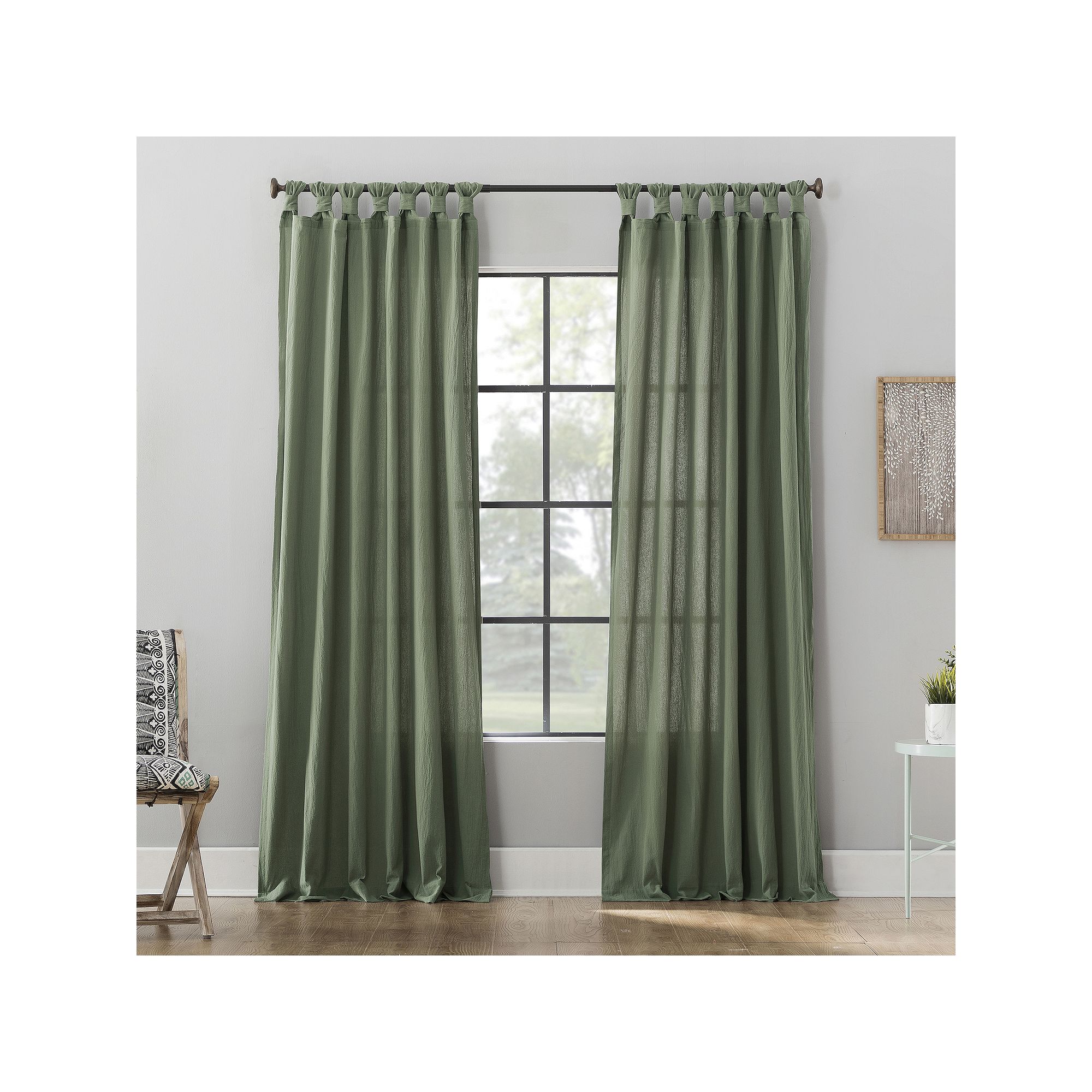 Archaeo Washed Cotton Semi-Sheer Twist Tab Single Curtain Panel, Moss Green