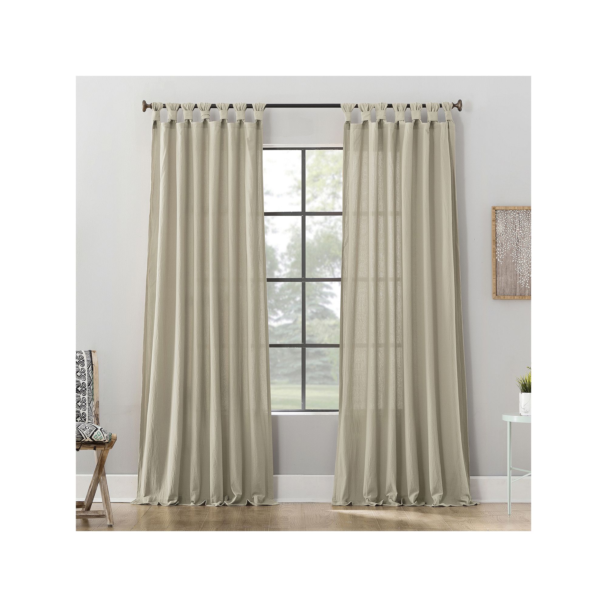 Archaeo Washed Cotton Semi-Sheer Twist Tab Single Curtain Panel, Oatmeal