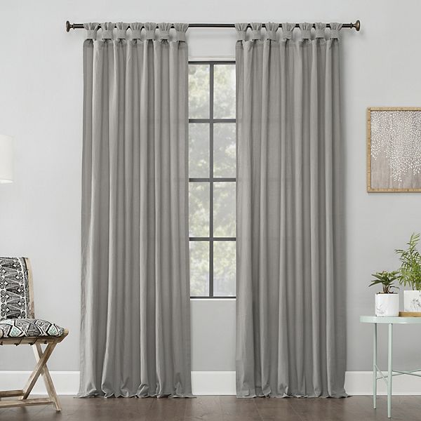 Archaeo Washed Cotton Semi-Sheer Twist Tab Single Curtain Panel - Silver (52X84)