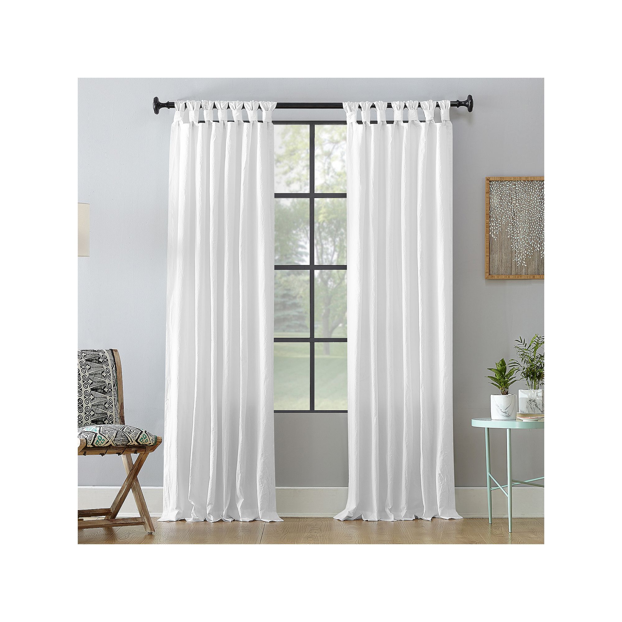 Archaeo Washed Cotton Semi-Sheer Twist Tab Single Curtain Panel, White