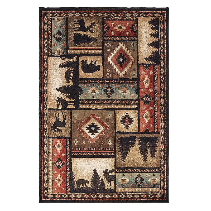 StyleHaven Wiley Lodge Patchwork Rug, Black, 5X7 Ft