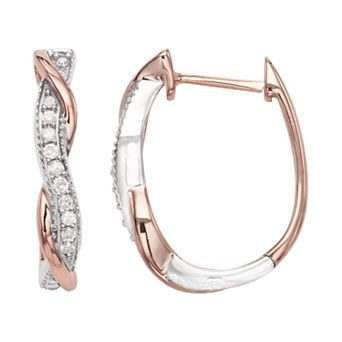 HDI Two Tone Sterling Silver 1/4 Carat T.W. Diamond U-Hoop Earrings