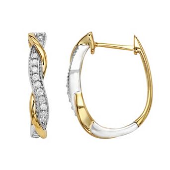 HDI Two Tone Sterling Silver 1/4 Carat T.W. Diamond U-Hoop Earrings