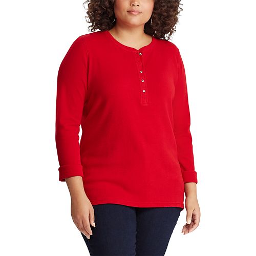 Plus Size Chaps Waffle-Knit Henley Top