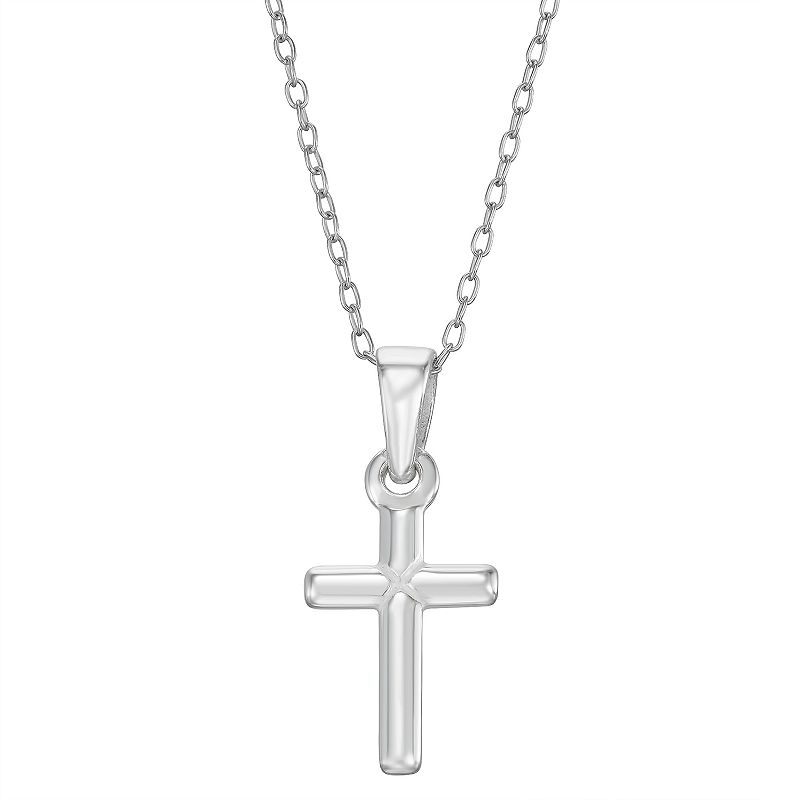 Charming Girl Sterling Silver Cross Pendant Necklace, Womens, White
