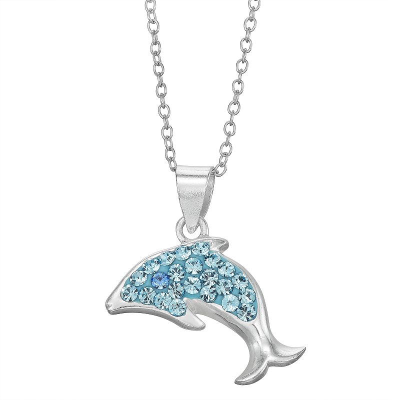 Charming Girl Sterling Silver Crystal Dolphin Pendant Necklace, Womens, Bl