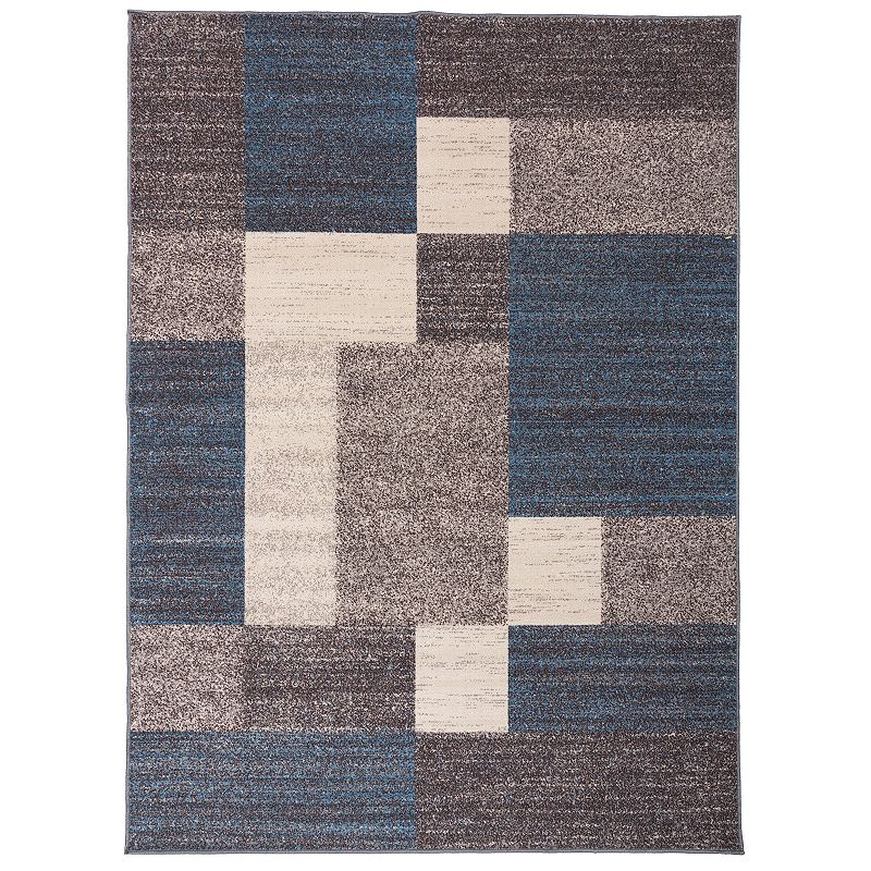 World Rug Gallery Modern Boxes Design Non-slip (Non-skid) Area Rug Blue 3 3  x 5  Geometric Less than 0.25 inch Pet Friendly  Stain Resistant  Non