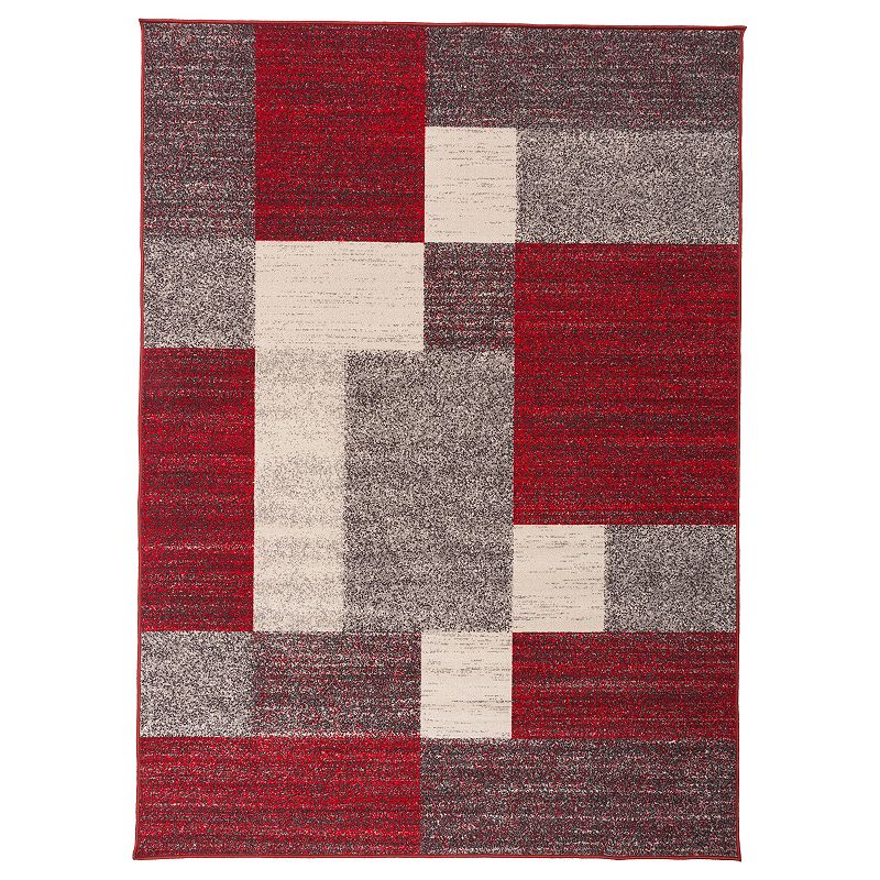 World Rug Gallery Avora Modern Boxes Rug, Red, 8X10 Ft