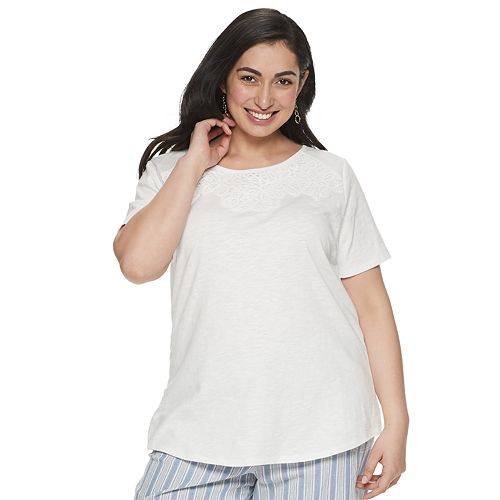 Plus Size Croft & Barrow® Lace Neck Tee
