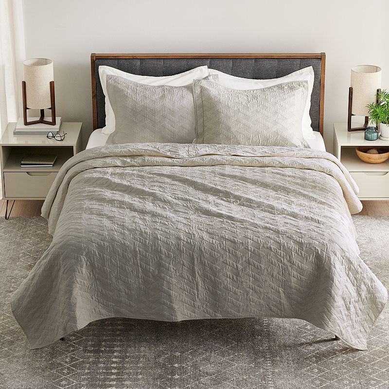 Sonoma Goods For Life Heritage Cotton Geo Quilt or Sham, Grey, Std Sham