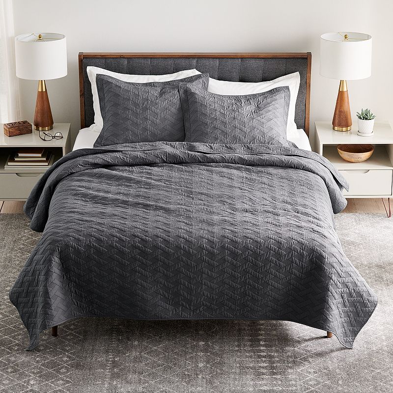 Sonoma Goods For Life Heritage Cotton Geo Quilt or Sham, Grey, Std Sham