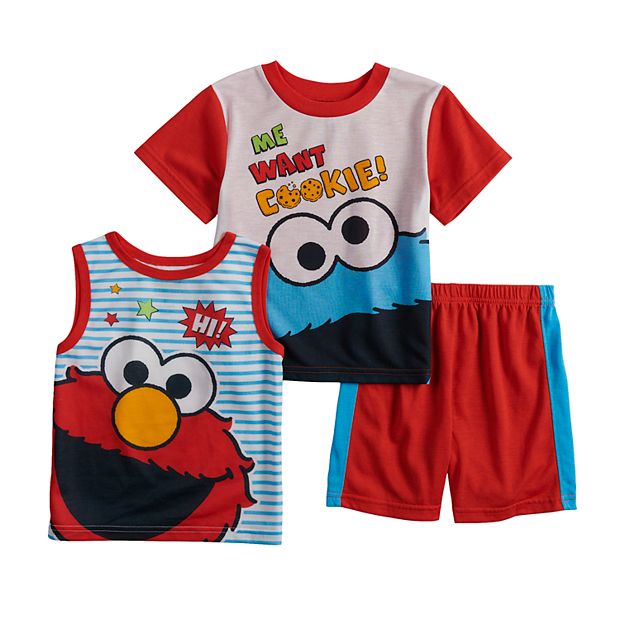 Toddler Boy Sesame Street Elmo & Cookie Monster Tops & Shorts Pajama Set