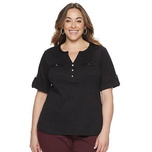 Plus Size Croft & Barrow® Elbow Sleeve Two Pocket Pullover