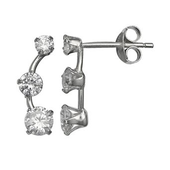 PRIMROSE Sterling Silver Round Cubic Zirconia Curved Wire Earrings