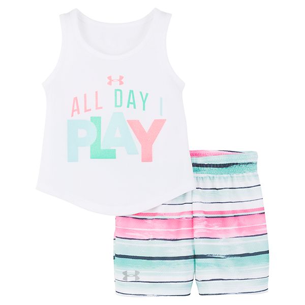 Toddler Girl Under Armour "All Day I Play" Tank Top & Striped Shorts Set