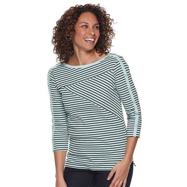 Women's Croft & Barrow® Button-Sleeve Boatneck Tee