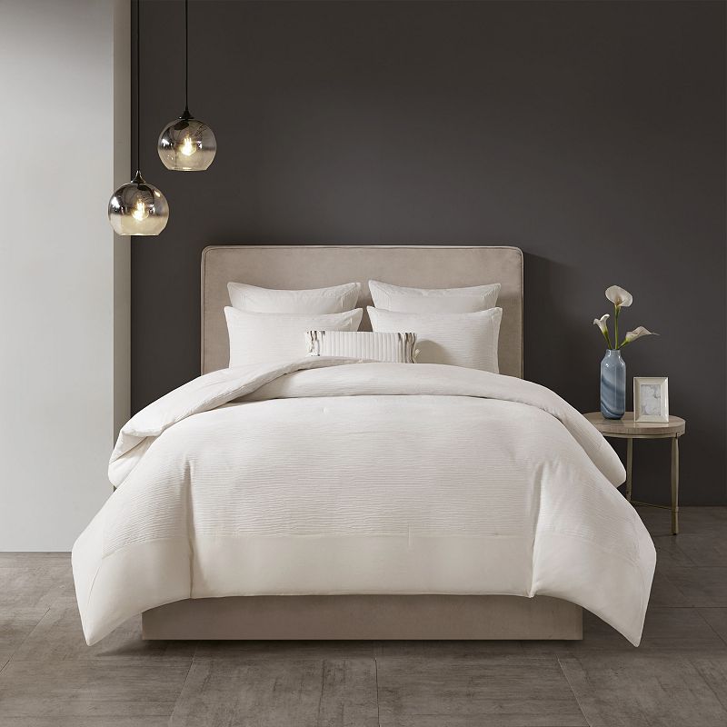 N Natori Cotton Blend 3-piece Comforter Set, White, King