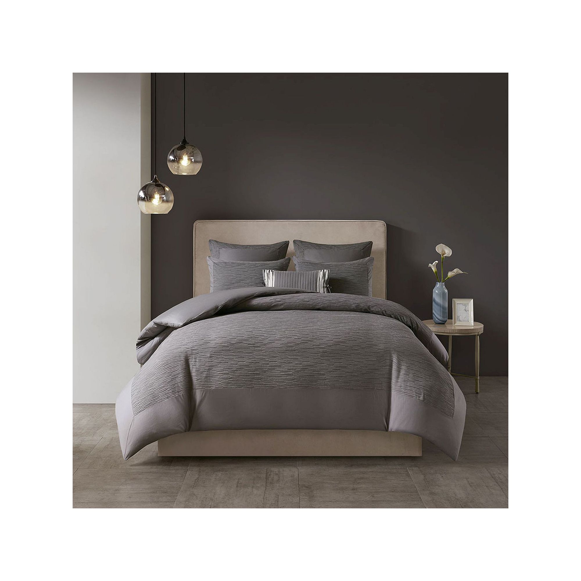 N Natori Cotton Blend 3-piece Duvet Cover Set with Shams, Gray SKU:1112513 sku 1112513