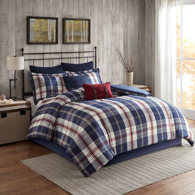 Woolrich Ryland Oversized Plaid Comforter Set with Bedskirt, Blue, King