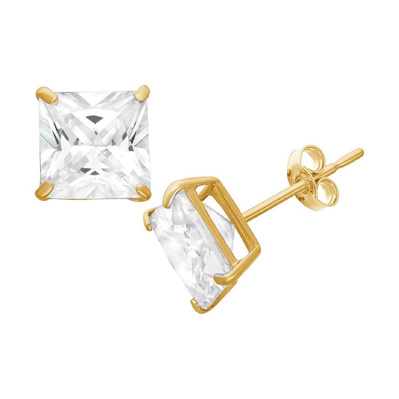 Mens Sterling Silver Cubic Zirconia Square Stud Earrings, White