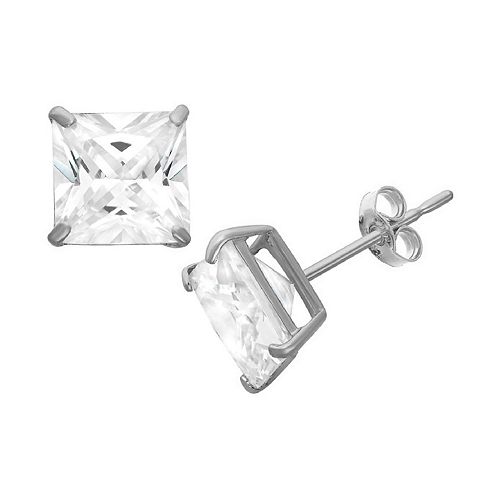 Men's Sterling Silver Cubic Zirconia Square Stud Earrings
