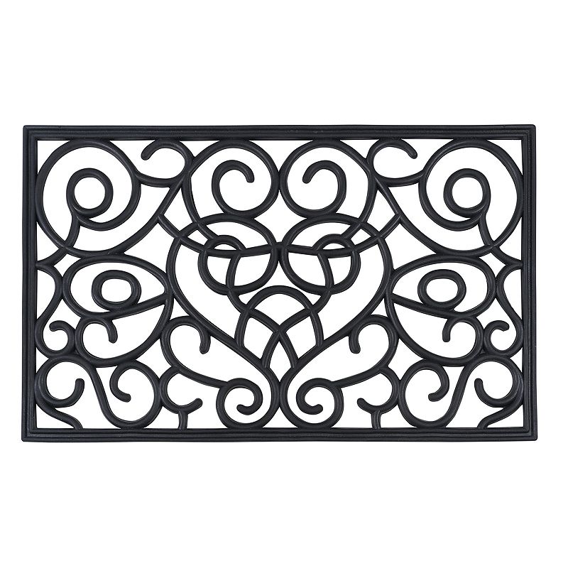 Achim Iron Heart Wrought Iron Look Rubber Doormat - 18 x 30, Black, 18X