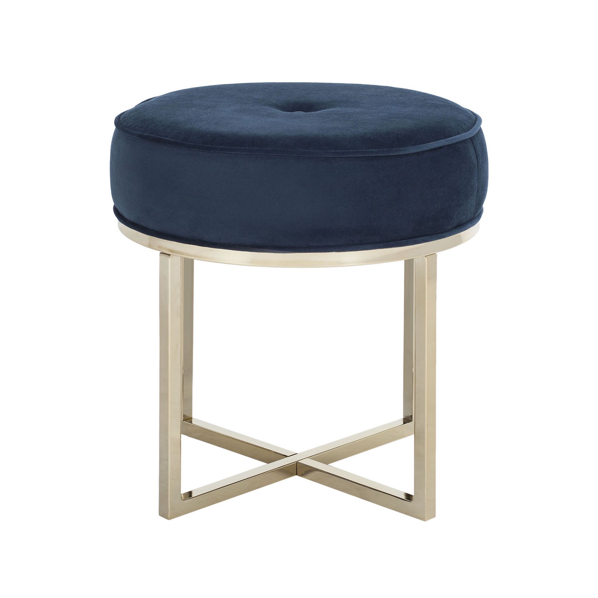 Safavieh Angelea Round Ottoman, Blue Brass