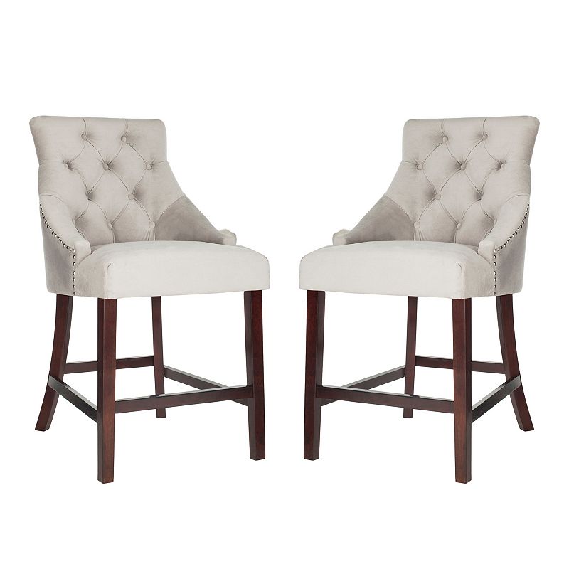 Safavieh Eleni 30 in. H Tufted Wing Back Bar Stool with Ring, Set of 2