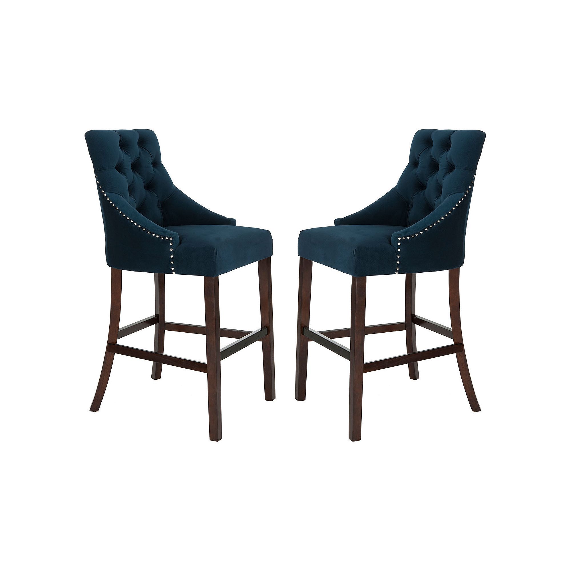 Safavieh Eleni 2-piece Tufted Wing Back Counter Stool Set, Blue Velvet