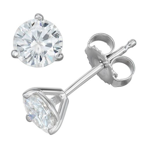 14k Gold 1 Carat T.W. Lab-Created Moissanite Solitaire 3-Prong Stud ...