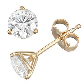 Charles & Colvard 14k Gold 1 Carat T.W. Lab-Created Moissanite Solitaire 3-Prong Stud Earrings