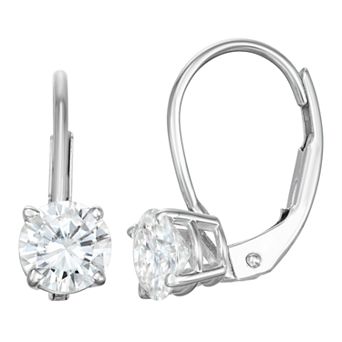 Womens Charles & Colvard Moissanite by Charles & Colvard 14K Gold 1 Carat TW Solitaire Leverback Earrings