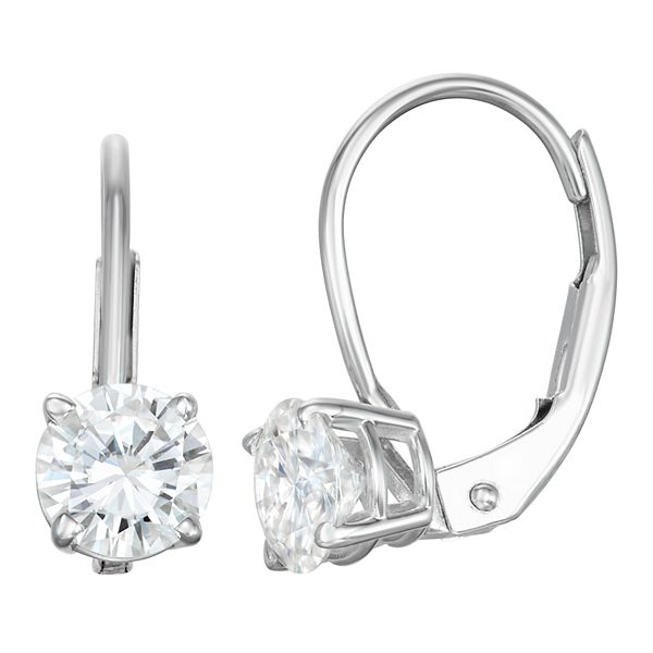 Diamond Leverback Earrings. Certified 585 (14kt) White Gold, Rhodium Finish. Iconic Design Diamond Leverback Earrings