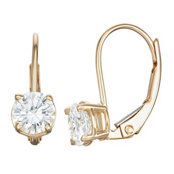 Womens Charles & Colvard Moissanite by Charles & Colvard 14K Gold 1 Carat TW Solitaire Leverback Earrings