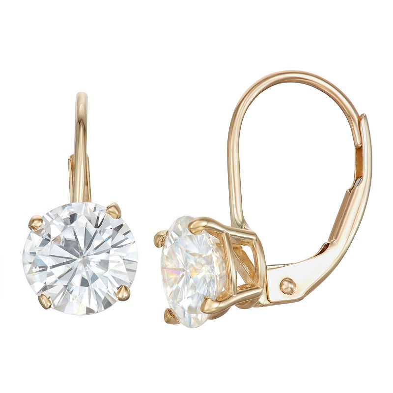 14K Gold 1 Carat T.W. Solitaire Lab-Created Moissanite Leverback Earrings, 