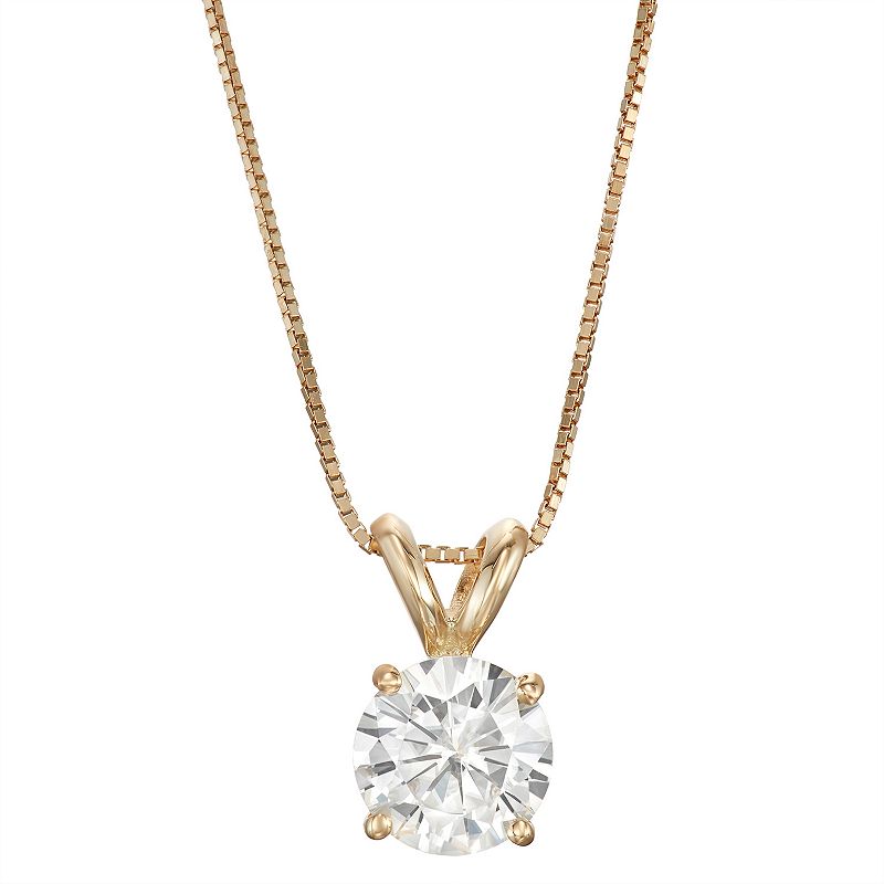 14k Gold 1 Carat T.W. Lab-Created Moissanite Solitaire Pendant Necklace, Wo