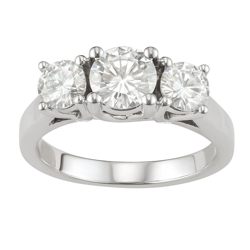14k Gold 2 Carat T.W. Lab-Created Moissanite Three-Stone Ring, Women's, Size: 5, White