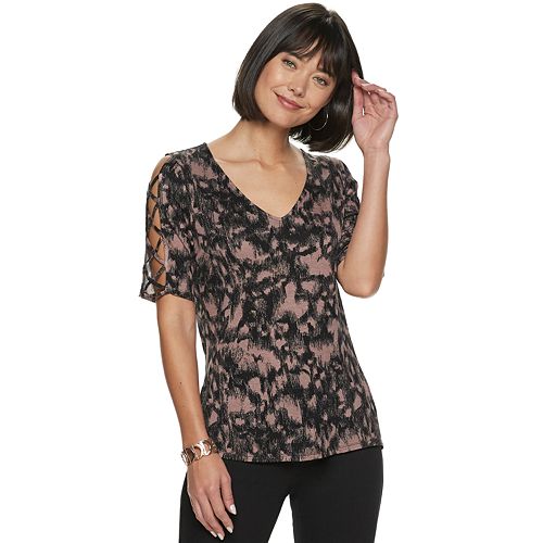 Women's Rock & Republic® Lace-Up Sleeve Top