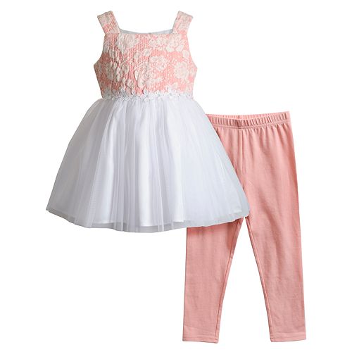 Toddler Girl Youngland Textured Tulle Dress & Leggings Set