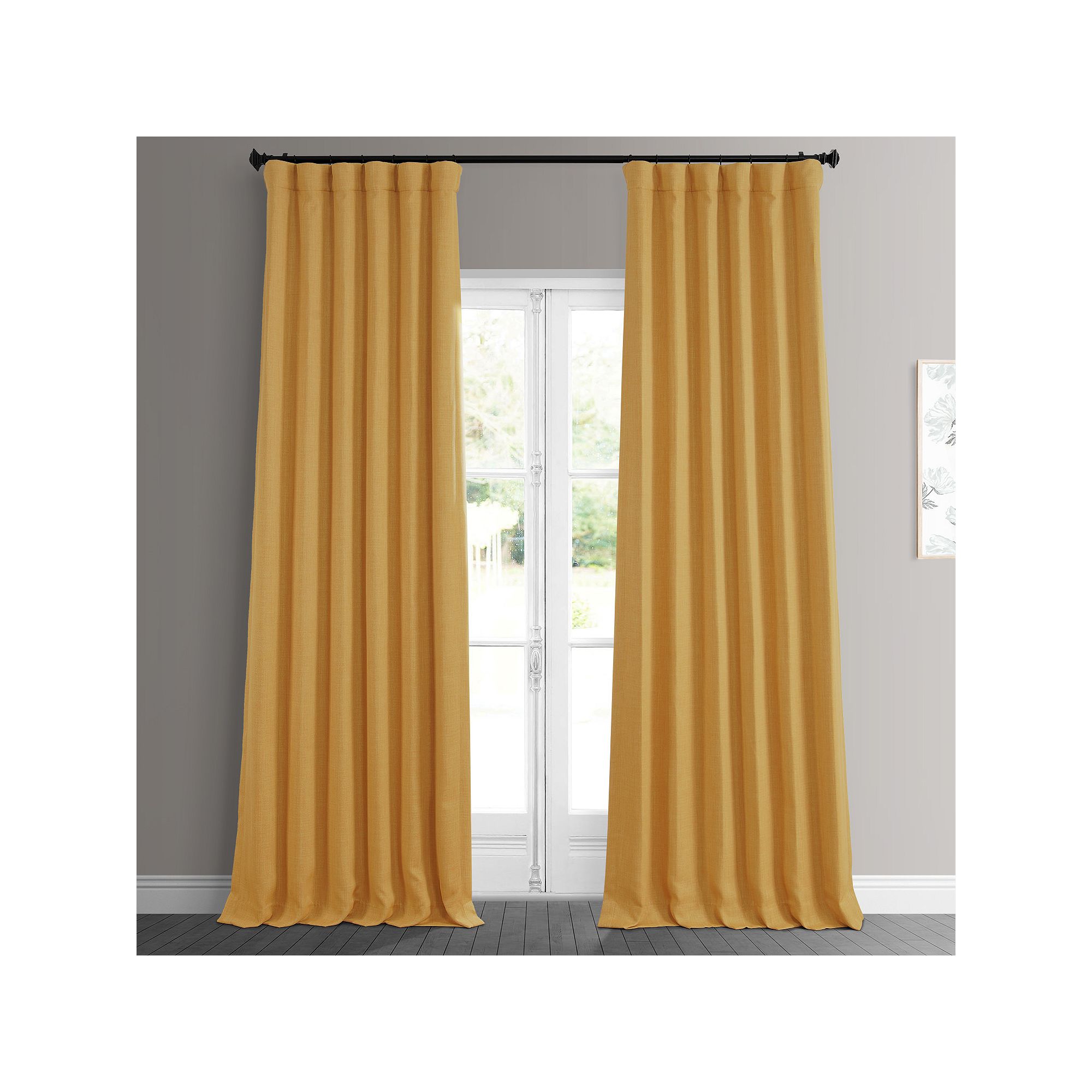EFF Faux Linen Blackout Window Curtain, Yellow Gold