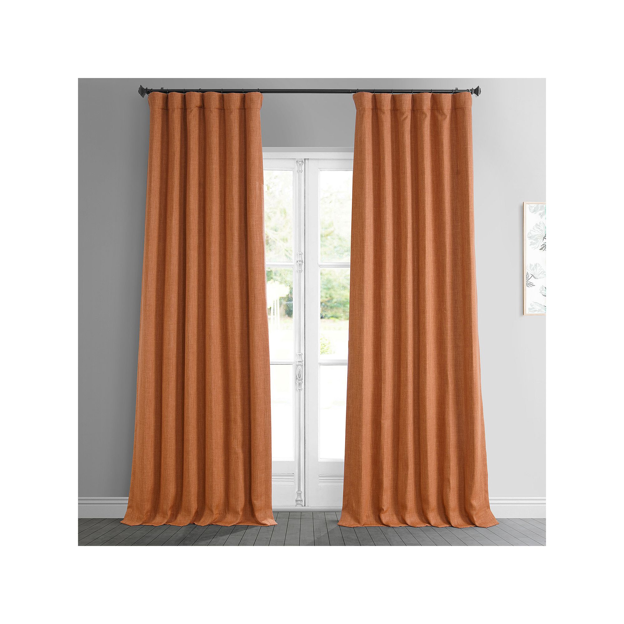 EFF Faux Linen Blackout Window Curtain, Desert Orange