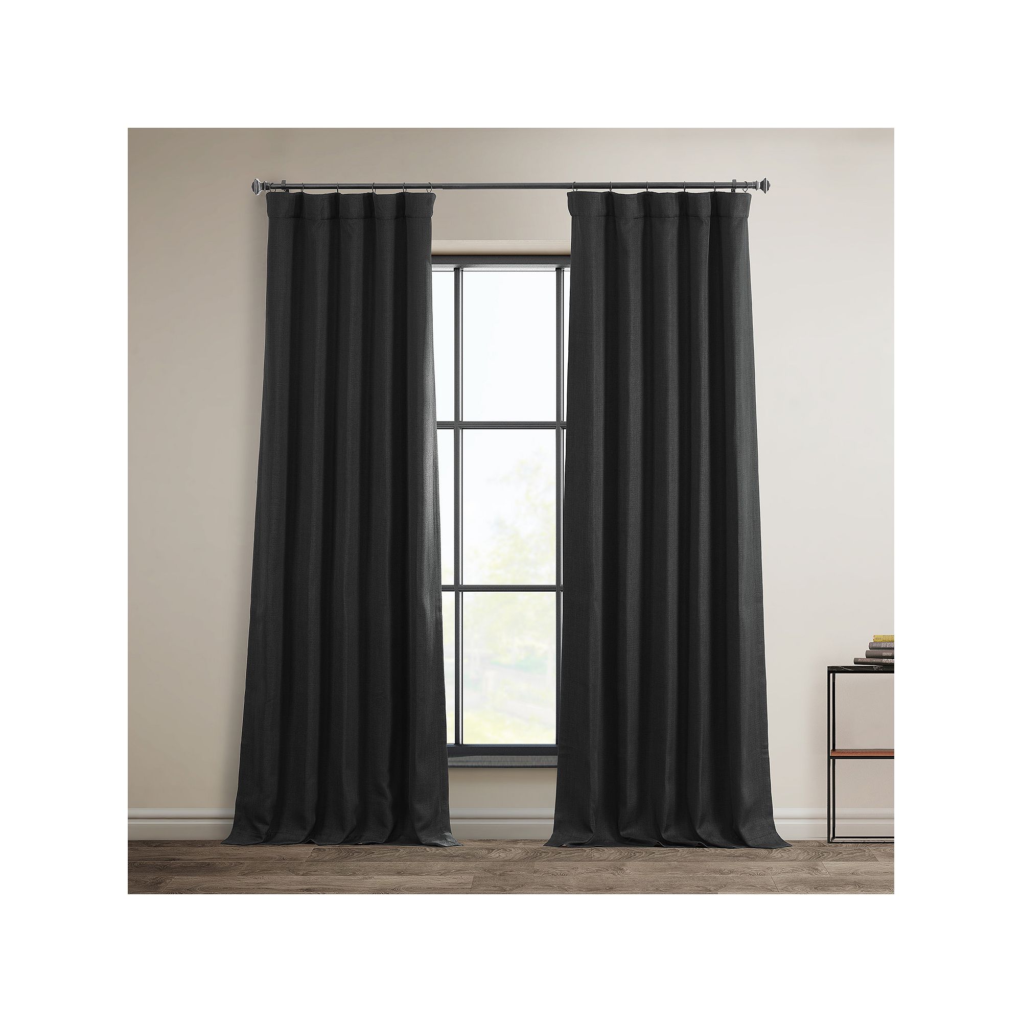 EFF Faux Linen Blackout Window Curtain, Essential Black