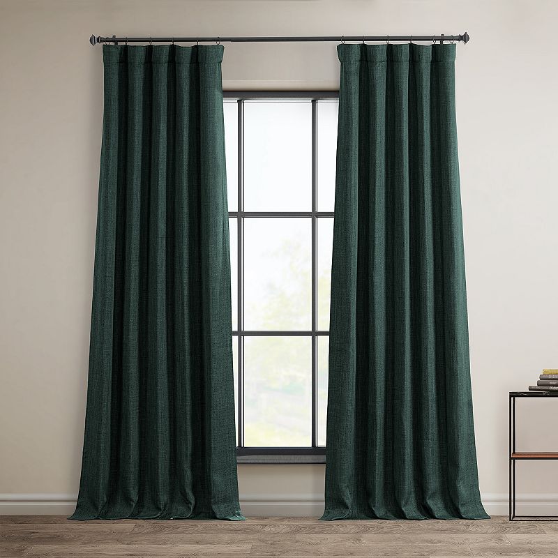 Focal Green Faux Linen Room Darkening Curtain (1 Panel)  Focal Green  50W X 84L