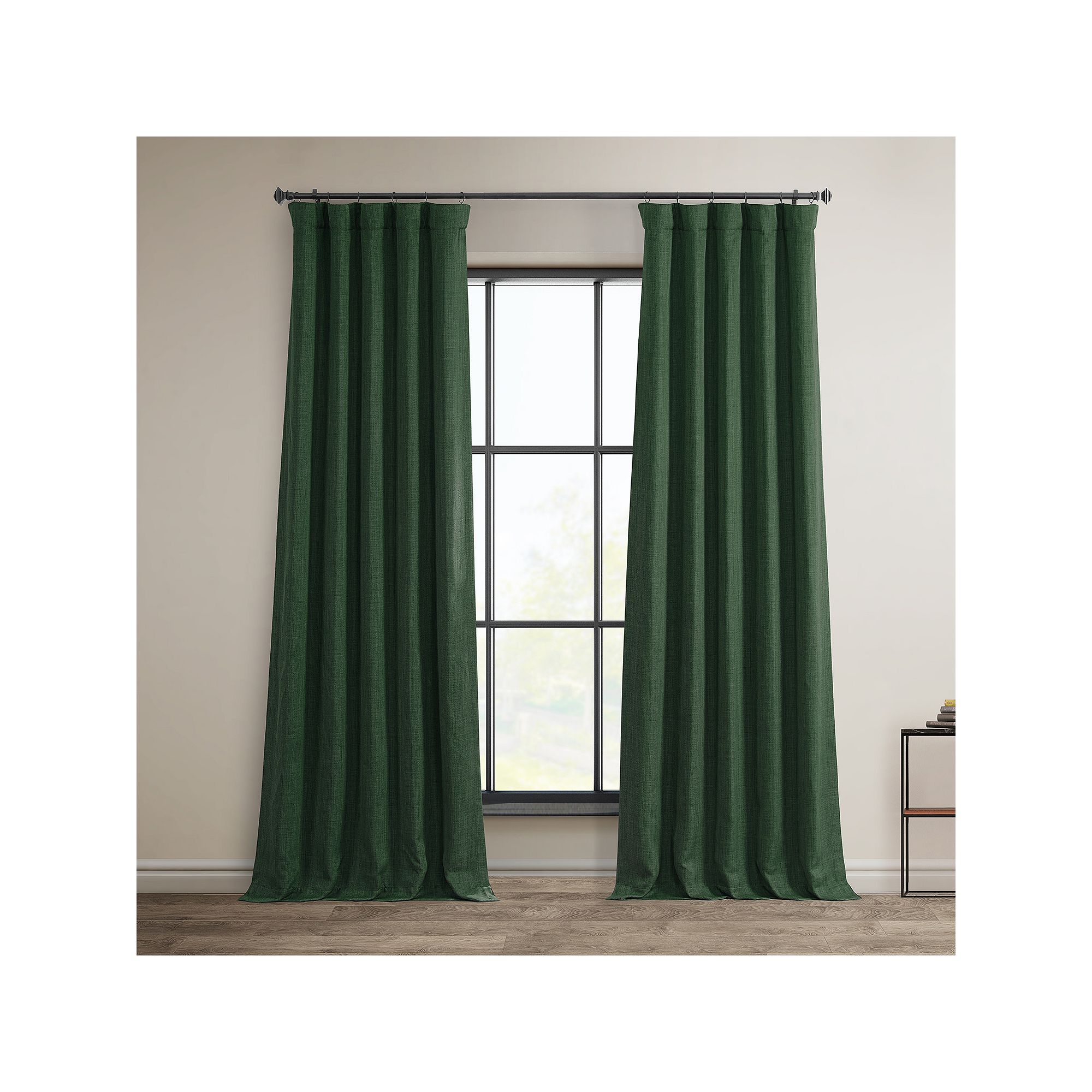 EFF Faux Linen Blackout Window Curtain, Key Green
