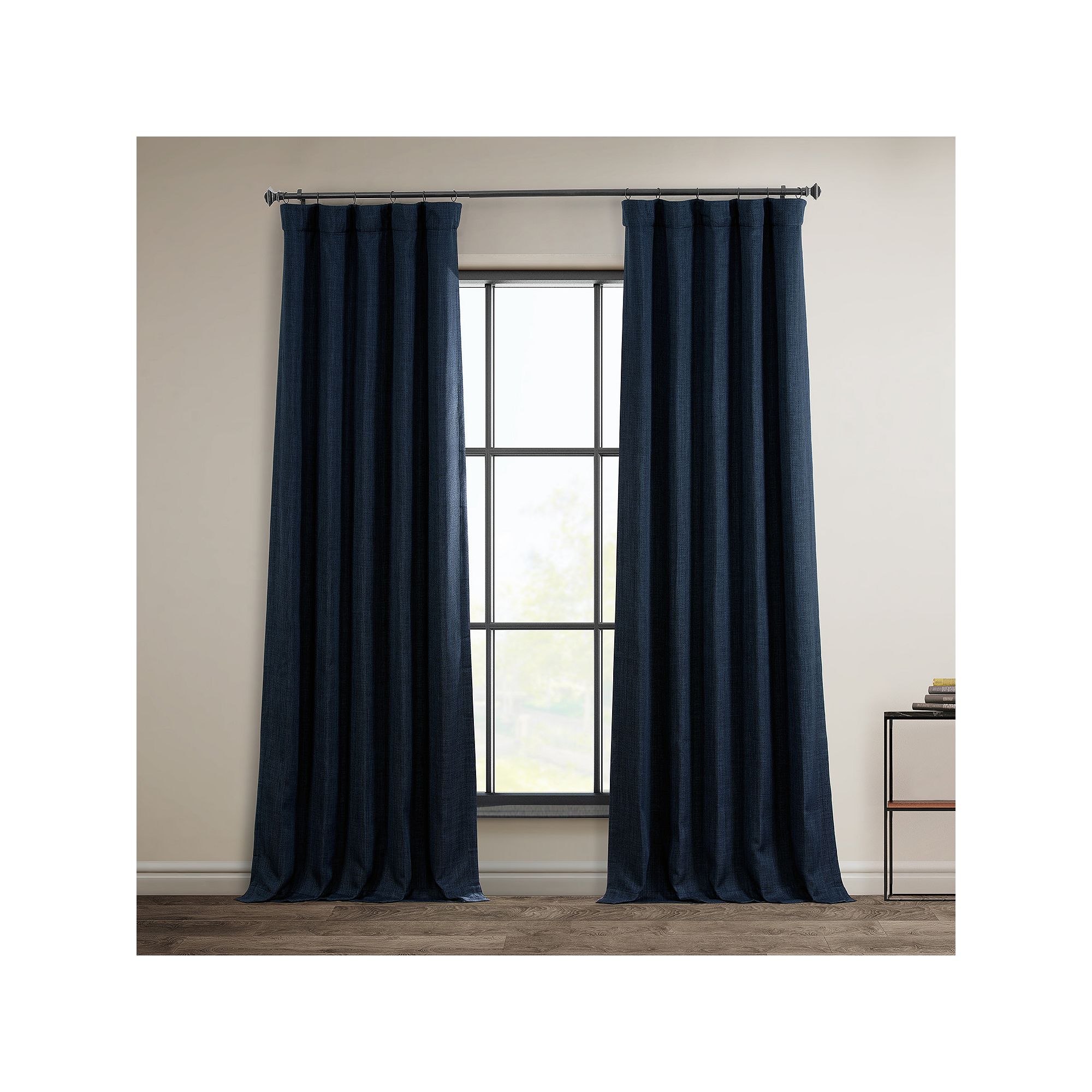 EFF Faux Linen Blackout Window Curtain, Nightfall Blue
